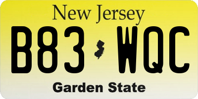 NJ license plate B83WQC