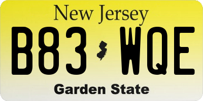NJ license plate B83WQE