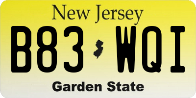 NJ license plate B83WQI