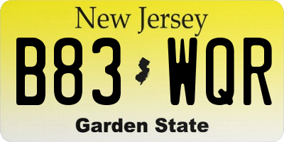 NJ license plate B83WQR