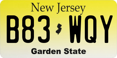 NJ license plate B83WQY