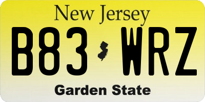 NJ license plate B83WRZ