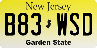 NJ license plate B83WSD