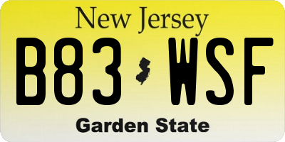 NJ license plate B83WSF