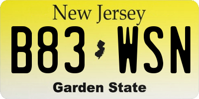 NJ license plate B83WSN