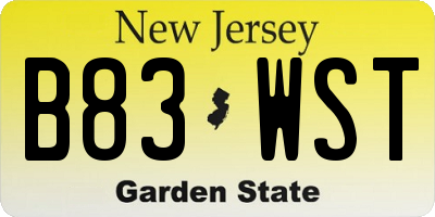 NJ license plate B83WST