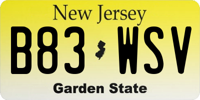 NJ license plate B83WSV