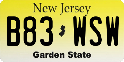 NJ license plate B83WSW