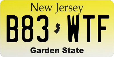 NJ license plate B83WTF