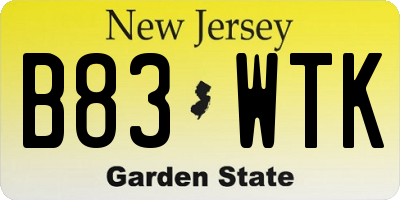 NJ license plate B83WTK