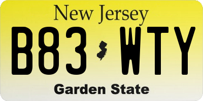 NJ license plate B83WTY