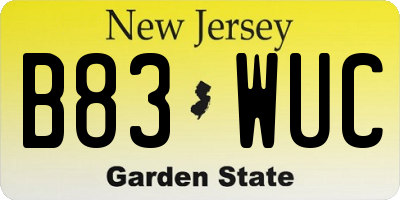 NJ license plate B83WUC