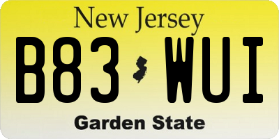 NJ license plate B83WUI