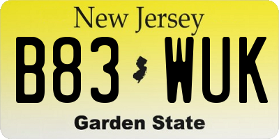 NJ license plate B83WUK