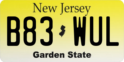 NJ license plate B83WUL
