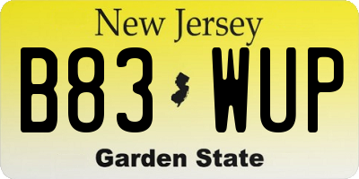 NJ license plate B83WUP