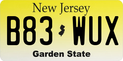 NJ license plate B83WUX