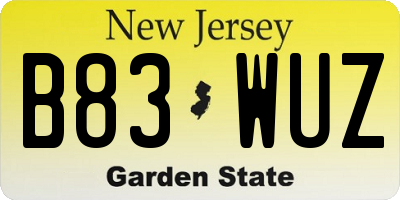 NJ license plate B83WUZ