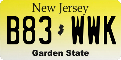 NJ license plate B83WWK