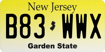 NJ license plate B83WWX
