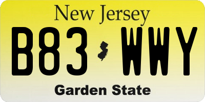 NJ license plate B83WWY