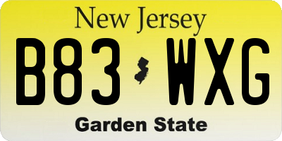 NJ license plate B83WXG