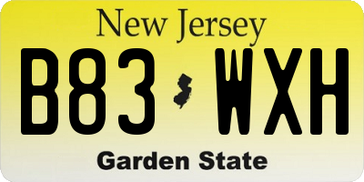 NJ license plate B83WXH