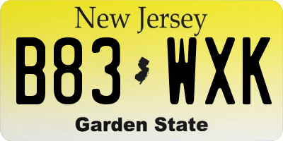 NJ license plate B83WXK