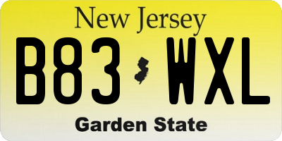 NJ license plate B83WXL