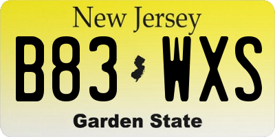NJ license plate B83WXS