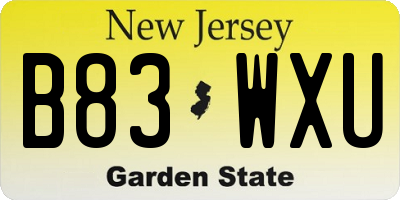 NJ license plate B83WXU