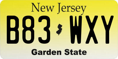 NJ license plate B83WXY