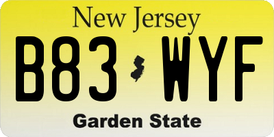 NJ license plate B83WYF