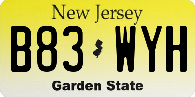 NJ license plate B83WYH