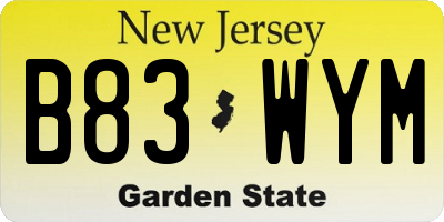 NJ license plate B83WYM