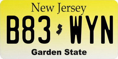 NJ license plate B83WYN