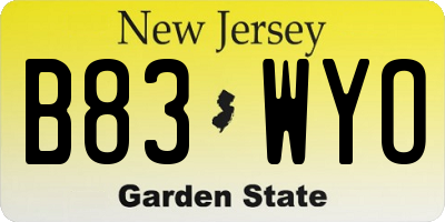 NJ license plate B83WYO