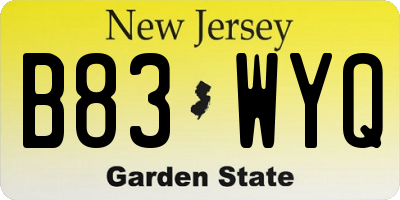 NJ license plate B83WYQ