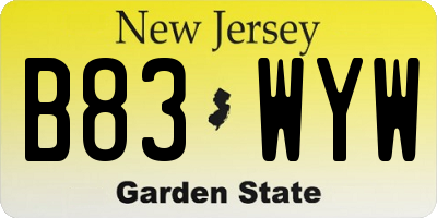 NJ license plate B83WYW
