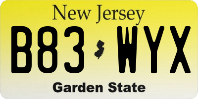 NJ license plate B83WYX