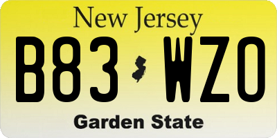 NJ license plate B83WZO