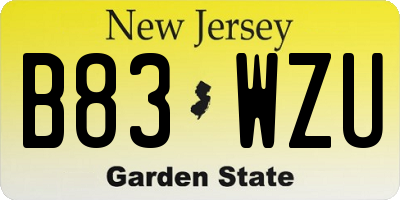 NJ license plate B83WZU