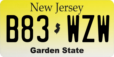 NJ license plate B83WZW