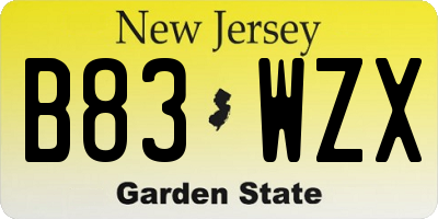 NJ license plate B83WZX