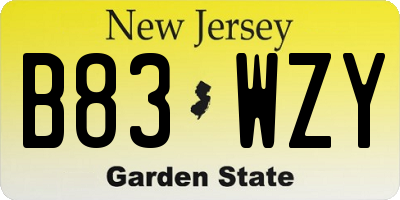 NJ license plate B83WZY
