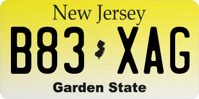 NJ license plate B83XAG