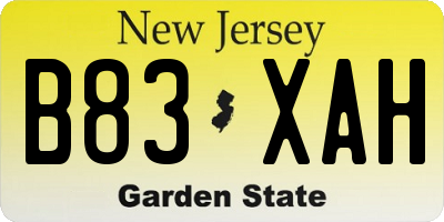 NJ license plate B83XAH