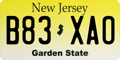 NJ license plate B83XAO