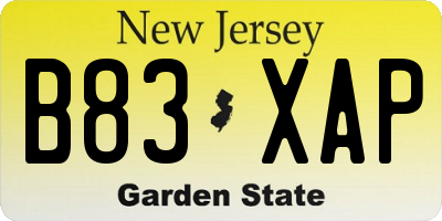 NJ license plate B83XAP