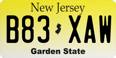 NJ license plate B83XAW